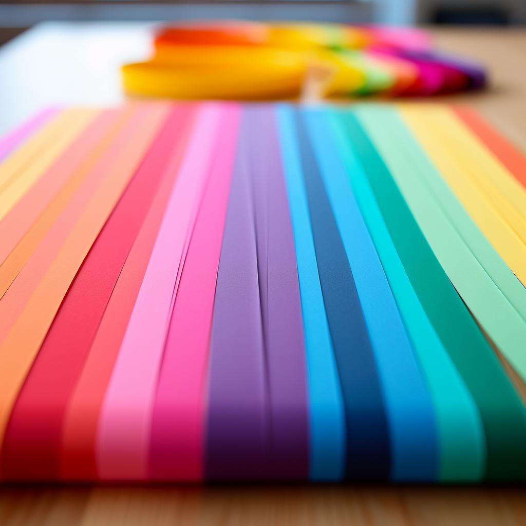 Colorful paper strips on a table.