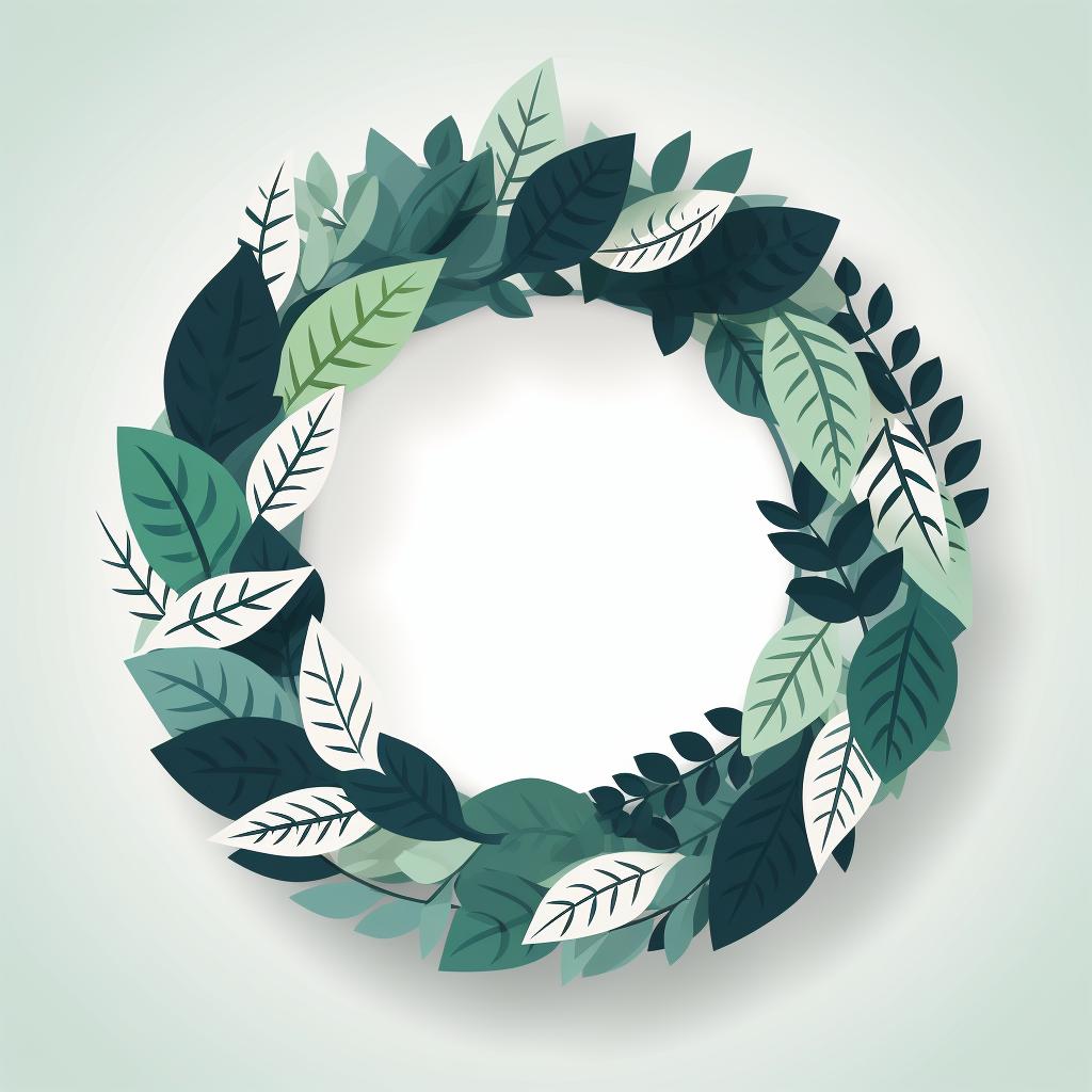 A finished paper plate leaf wreath hanging up as a decoration.