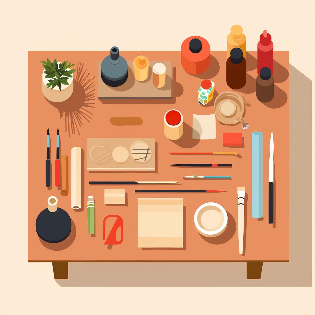 A table with craft materials spread out